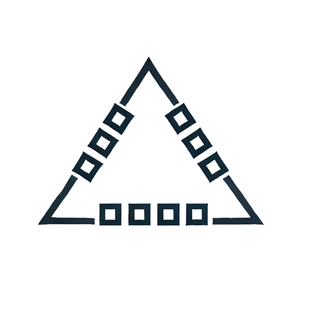 Le logo polymatic en triangle avec 3 petits carrés dans chaque côtés du triangle, qui symbolise les interconnexions entre les agents IA et les API